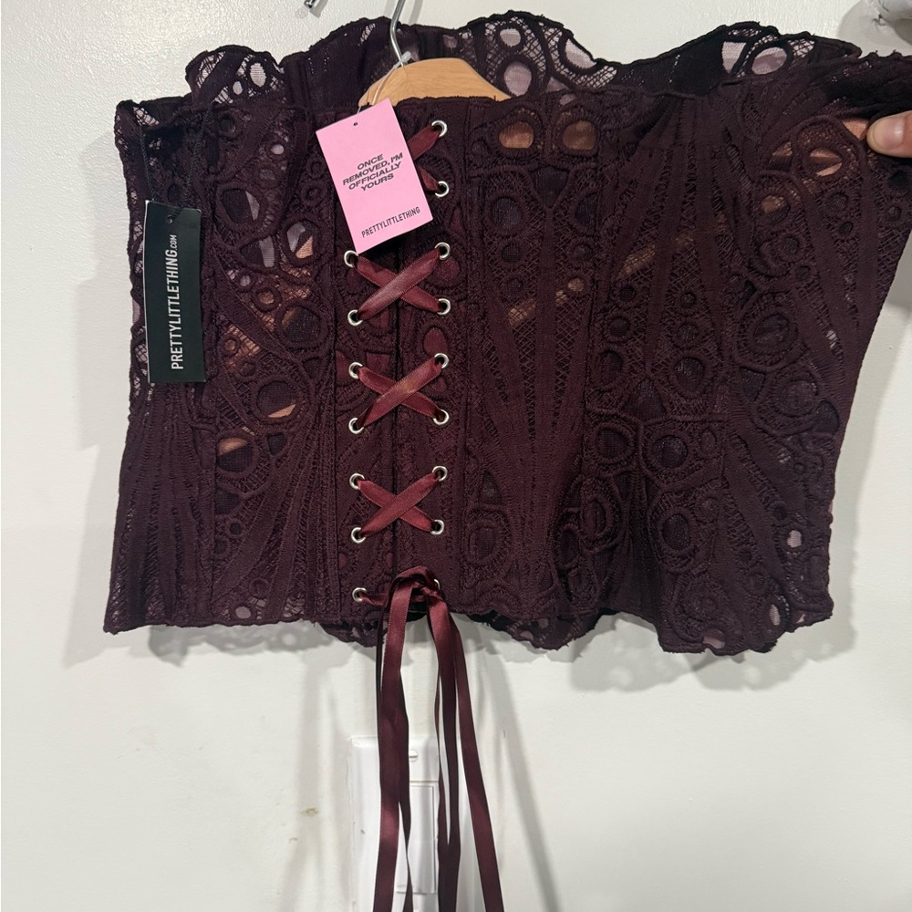 PrettyLittleThing Dark Red Lace-Up Corset